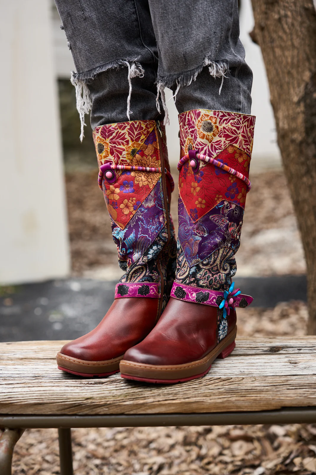 Soffia | Daylen Floral Embroidery Leather Knee-High Boots - Image 5
