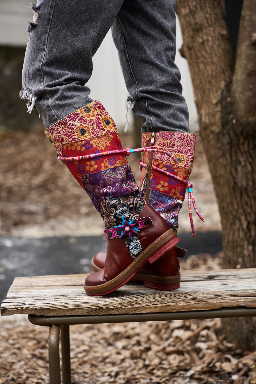 Soffia | Daylen Floral Embroidery Leather Knee-High Boots - Image 6