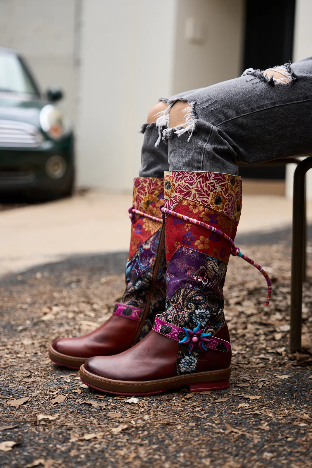 Soffia | Daylen Floral Embroidery Leather Knee-High Boots - Image 7