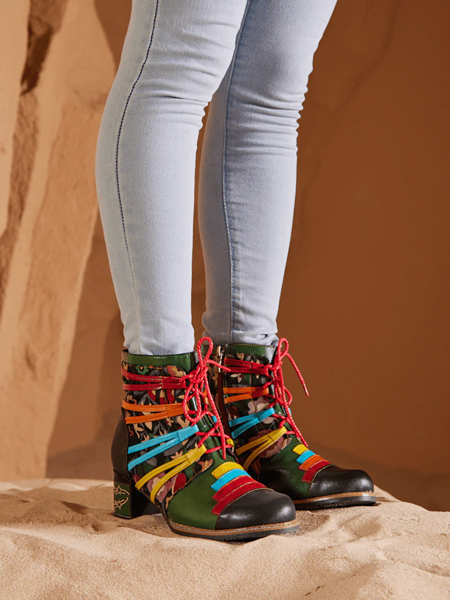 Soffia | Desert Express Floral Leather Combat Boots