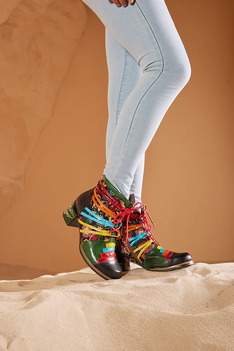 Soffia | Desert Express Floral Leather Combat Boots - Image 2