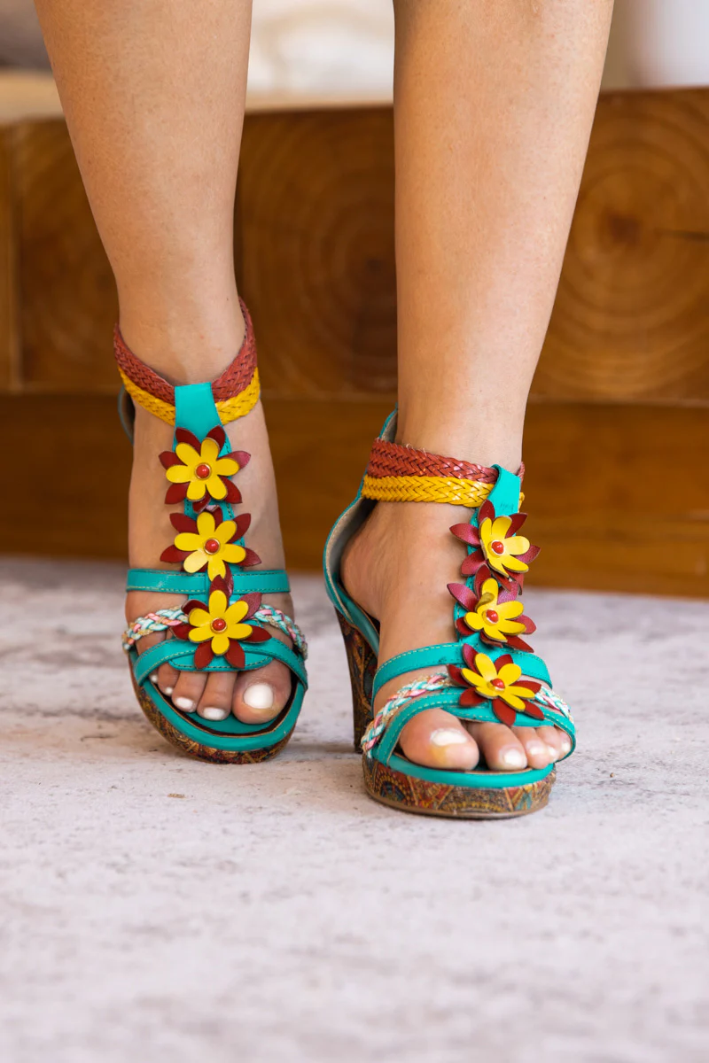 Soffia | Eliana Daisy Applique Braided Strap Leather Sandal - Image 4