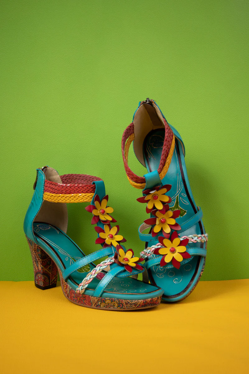 Soffia | Eliana Daisy Applique Braided Strap Leather Sandal - Image 8