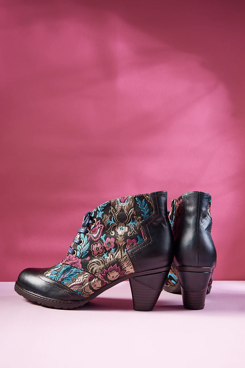 Soffia | Emeline Floral Embossed Leather Oxford Boots - Image 10