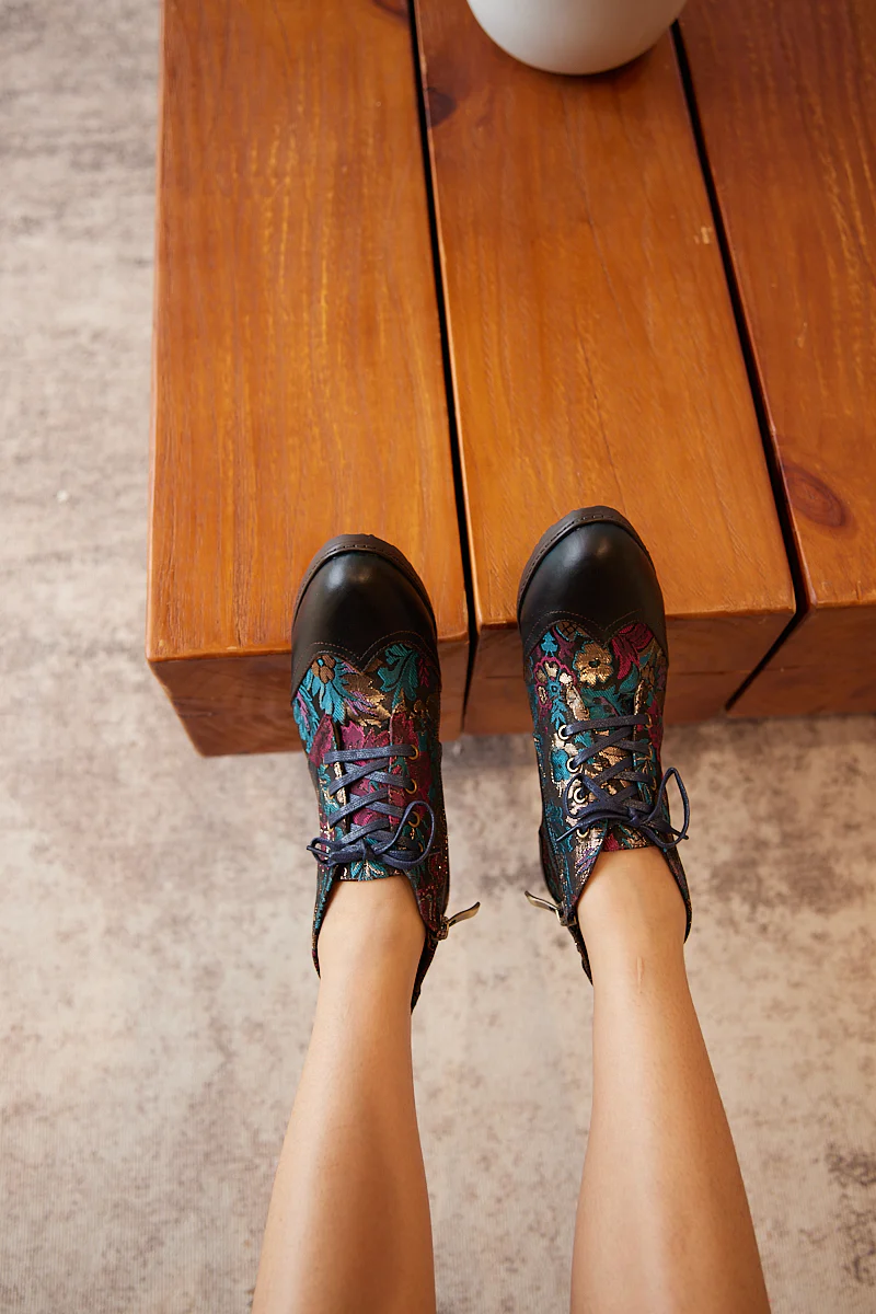 Soffia | Emeline Floral Embossed Leather Oxford Boots - Image 2