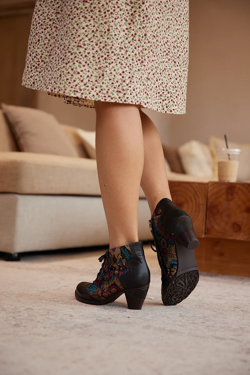 Soffia | Emeline Floral Embossed Leather Oxford Boots - Image 5