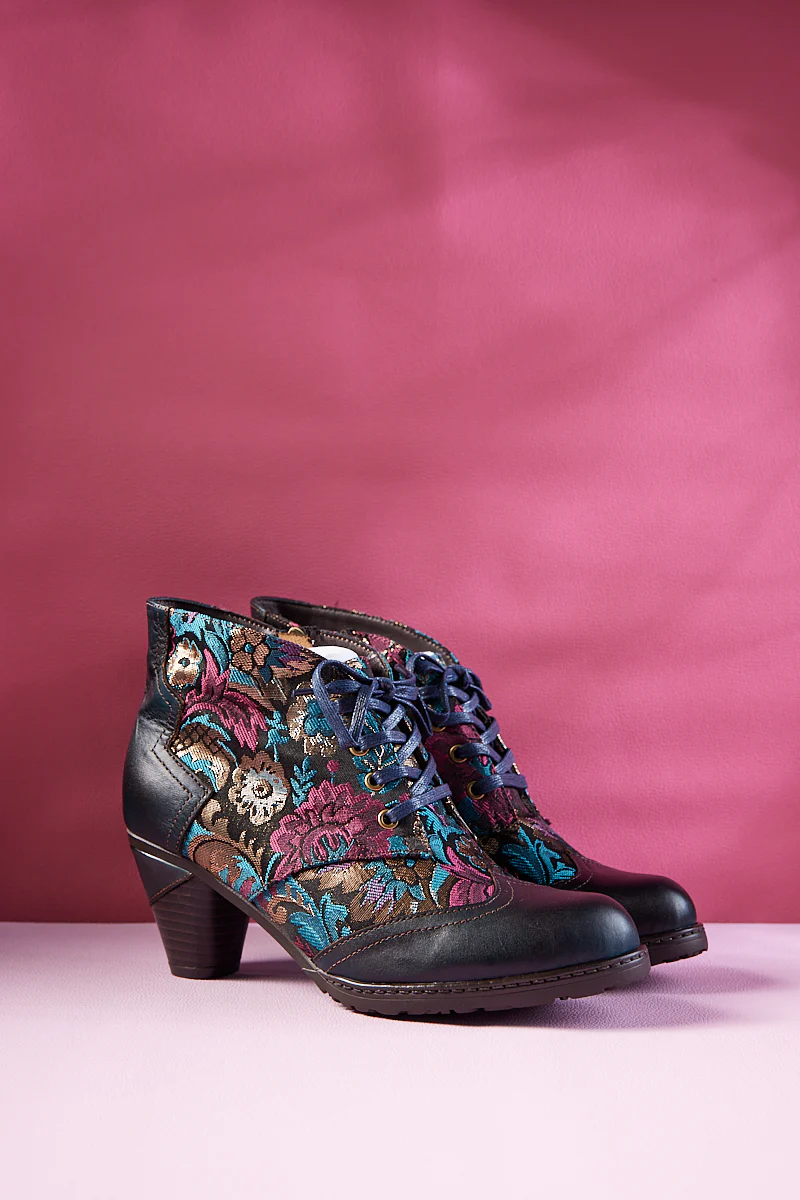 Soffia | Emeline Floral Embossed Leather Oxford Boots - Image 7