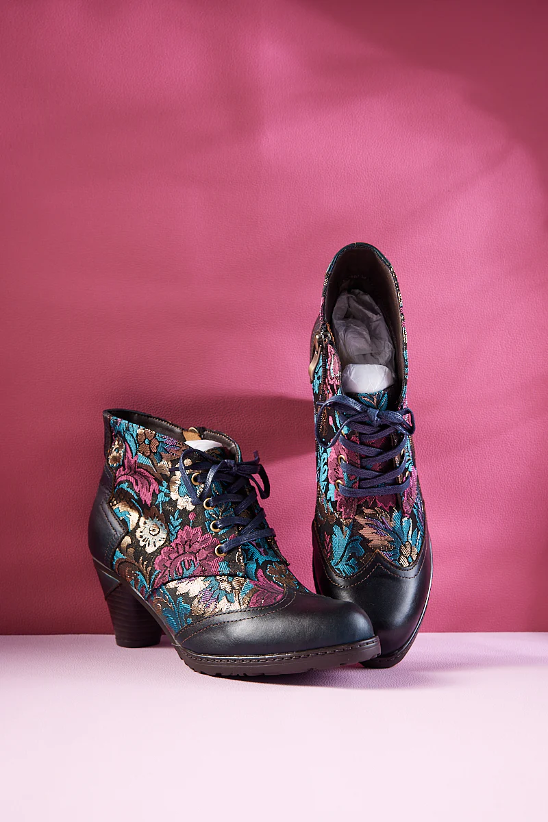 Soffia | Emeline Floral Embossed Leather Oxford Boots - Image 8