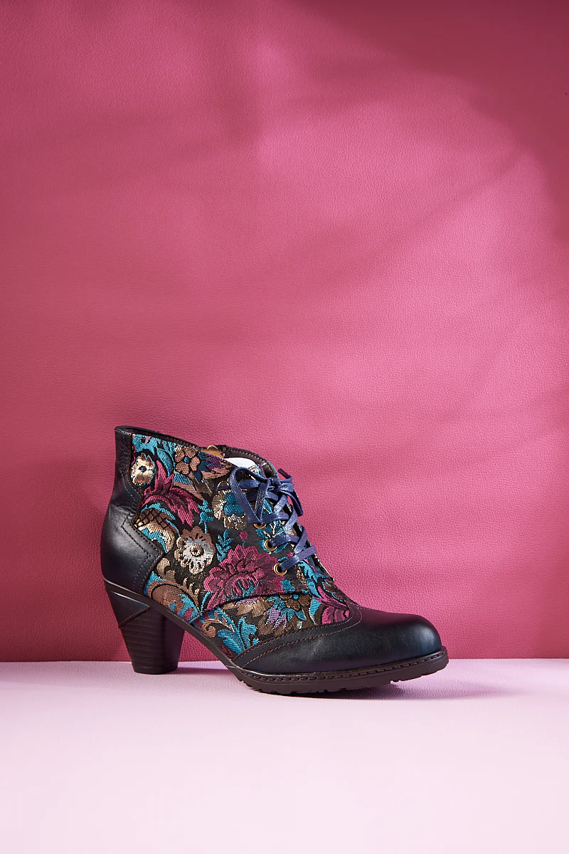 Soffia | Emeline Floral Embossed Leather Oxford Boots - Image 9