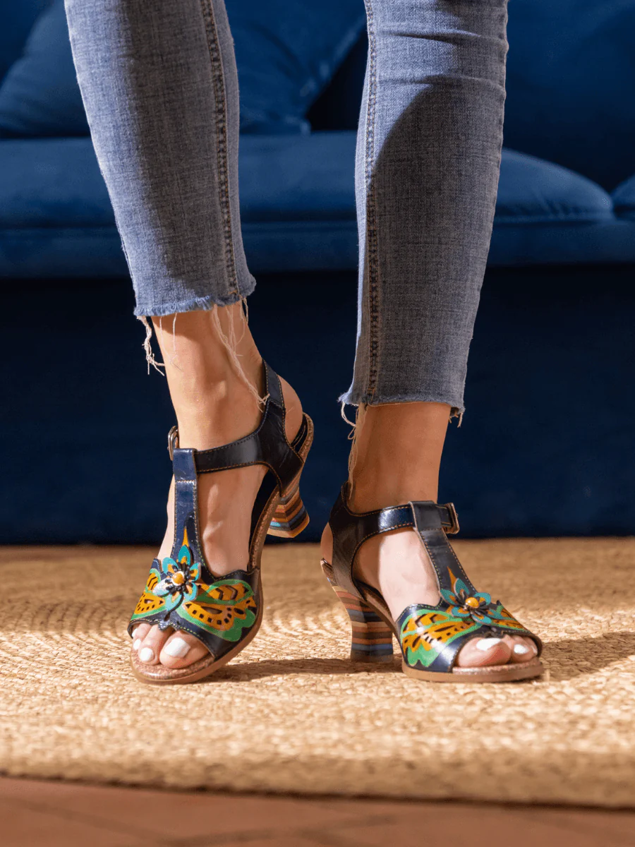 SOFFIA | ESTELLA FLORAL LEATHER T-STRAP PUMP - Image 3