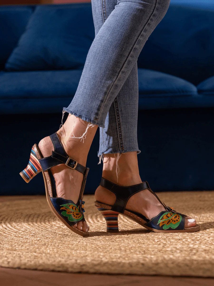 SOFFIA | ESTELLA FLORAL LEATHER T-STRAP PUMP - Image 5