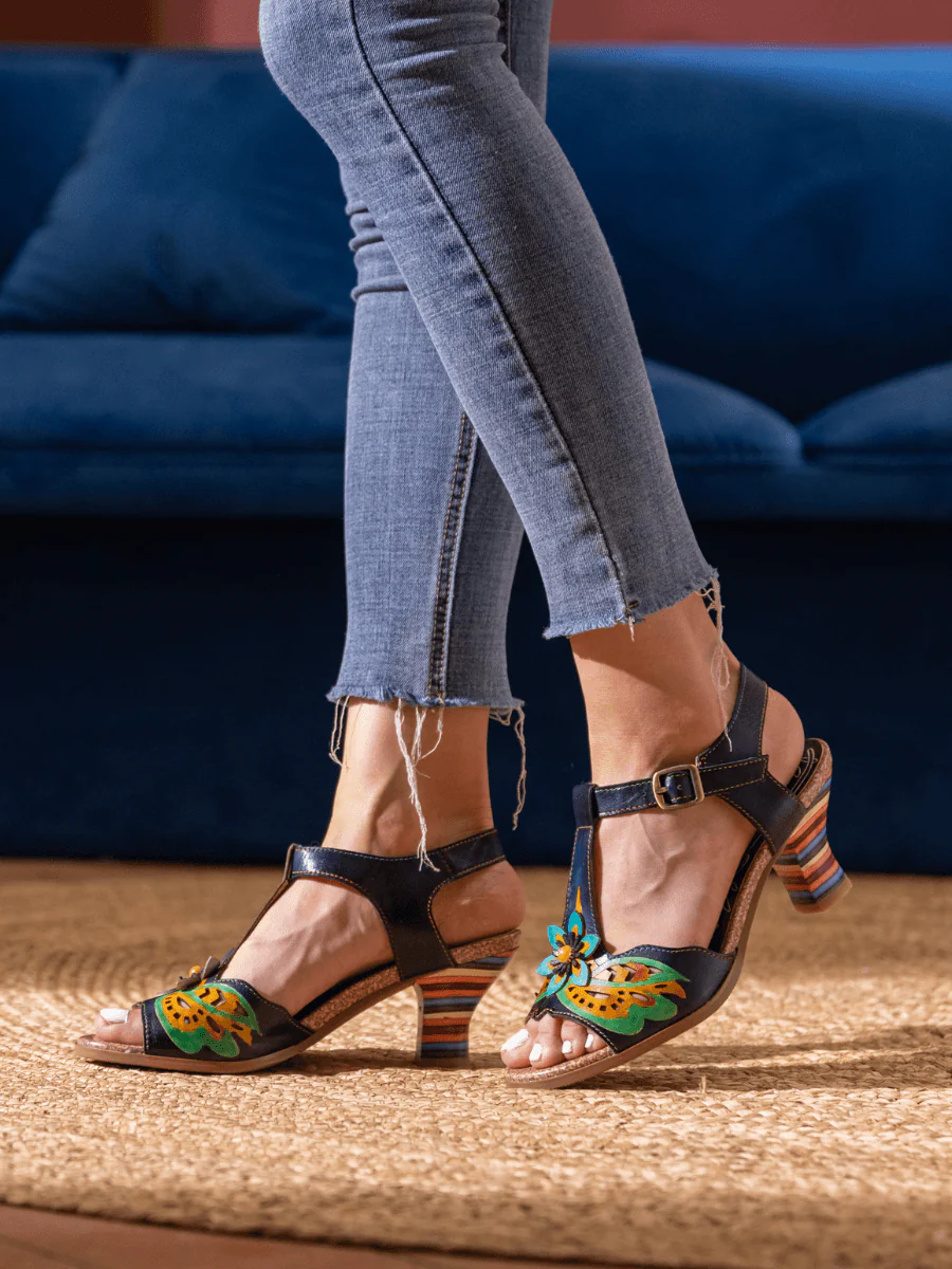 SOFFIA | ESTELLA FLORAL LEATHER T-STRAP PUMP - Image 6