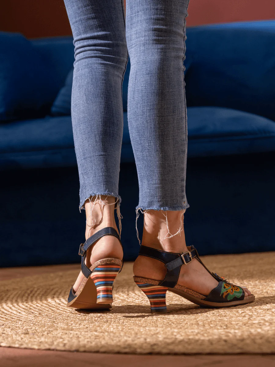 SOFFIA | ESTELLA FLORAL LEATHER T-STRAP PUMP - Image 7