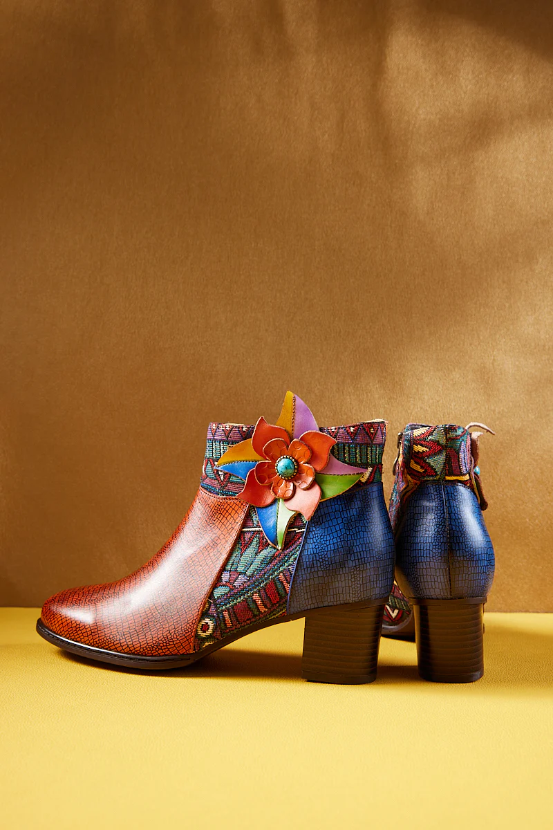 Soffia | Evanie Floral Applique Leather Ankle Boots - Image 10
