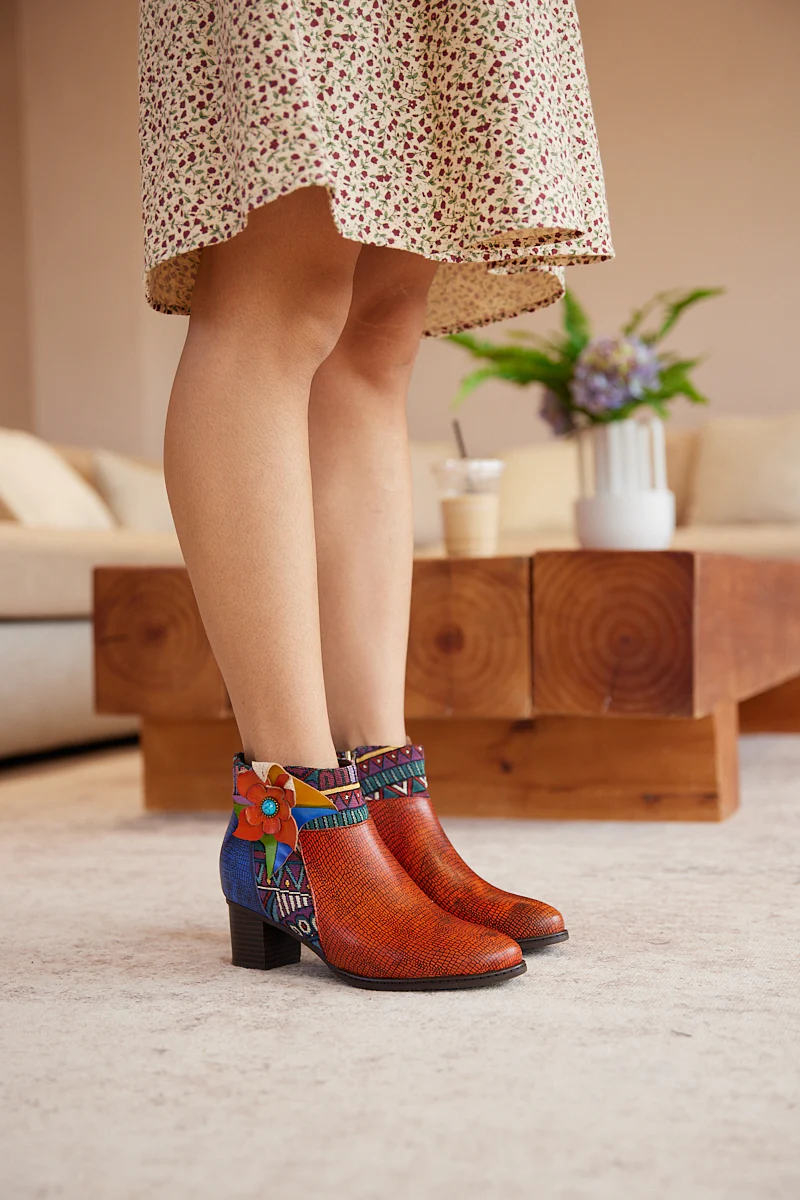 Soffia | Evanie Floral Applique Leather Ankle Boots - Image 2