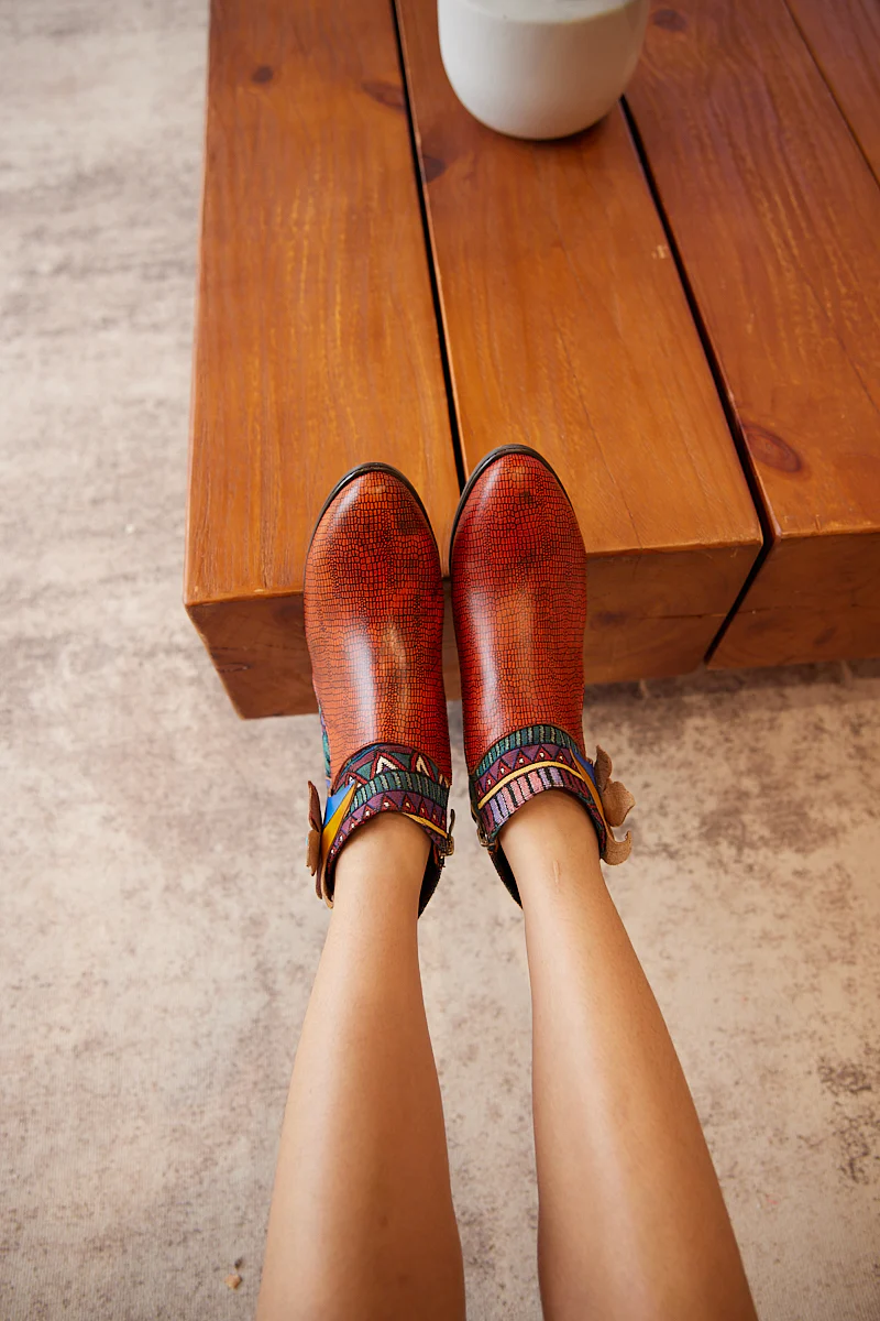 Soffia | Evanie Floral Applique Leather Ankle Boots - Image 6