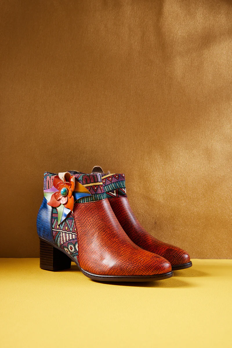 Soffia | Evanie Floral Applique Leather Ankle Boots - Image 7