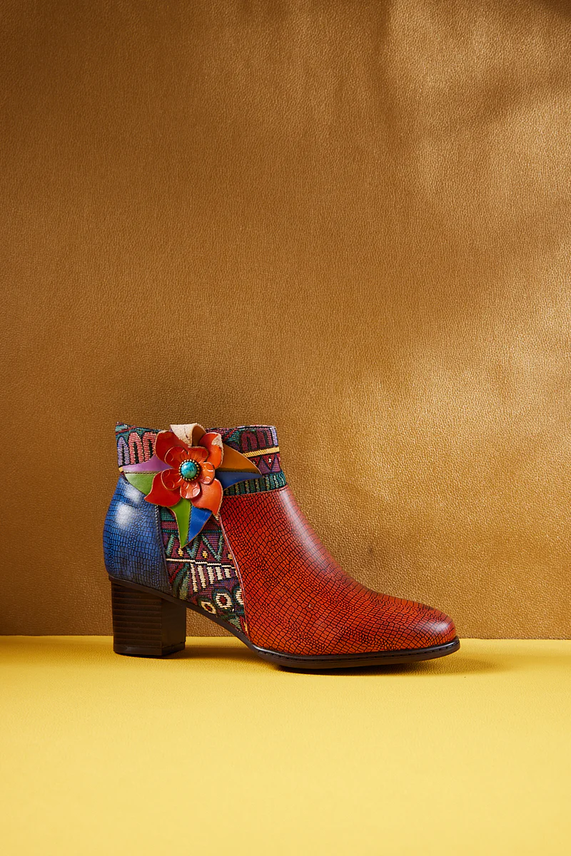 Soffia | Evanie Floral Applique Leather Ankle Boots - Image 8