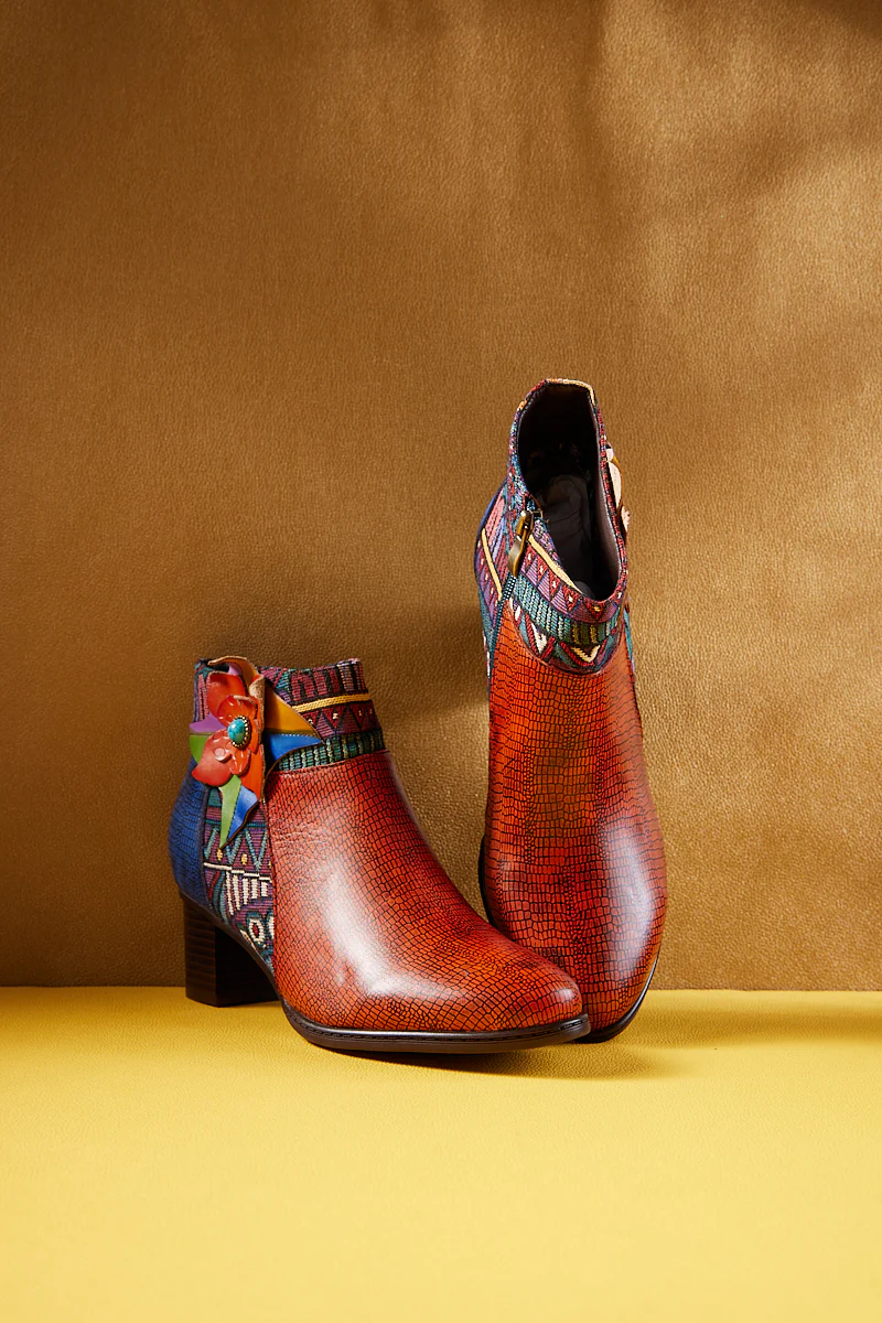 Soffia | Evanie Floral Applique Leather Ankle Boots - Image 9