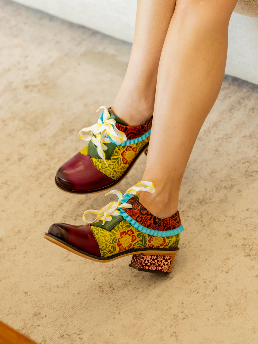 Soffia | Fall Roses Floral Embossed Leather Oxford