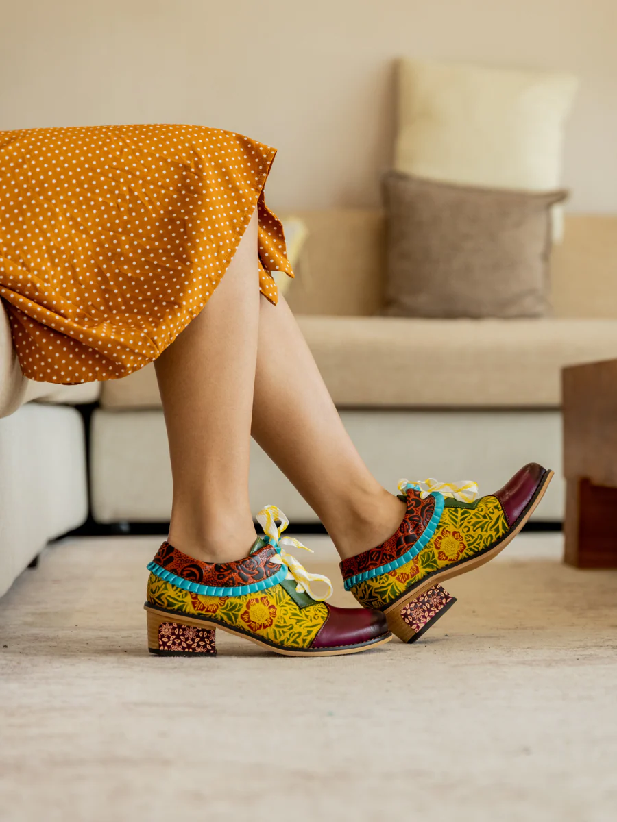Soffia | Fall Roses Floral Embossed Leather Oxford - Image 2