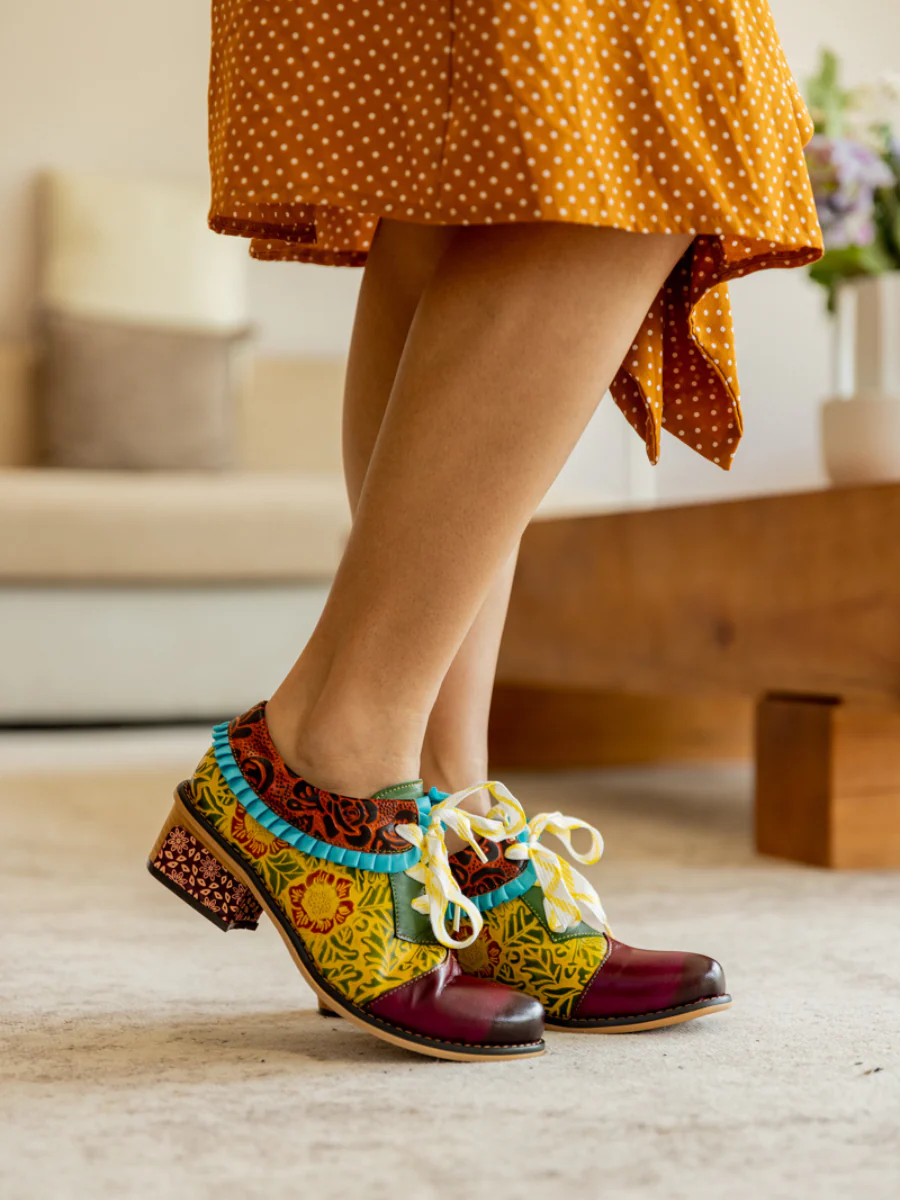 Soffia | Fall Roses Floral Embossed Leather Oxford - Image 3