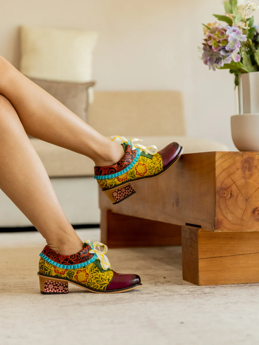 Soffia | Fall Roses Floral Embossed Leather Oxford - Image 4