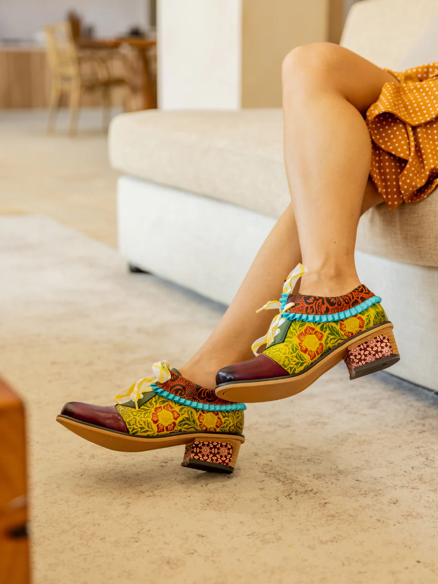 Soffia | Fall Roses Floral Embossed Leather Oxford - Image 5