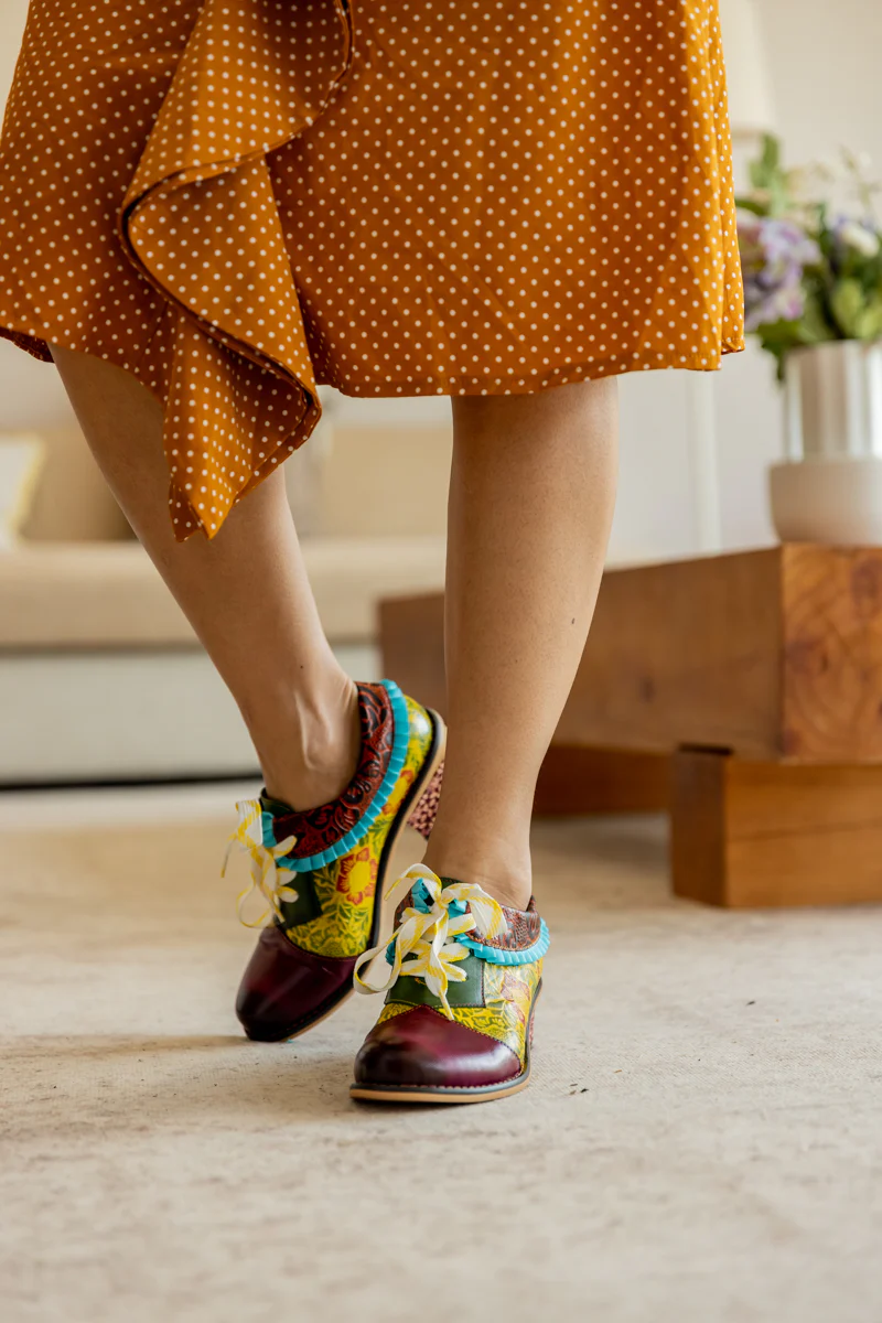 Soffia | Fall Roses Floral Embossed Leather Oxford - Image 6