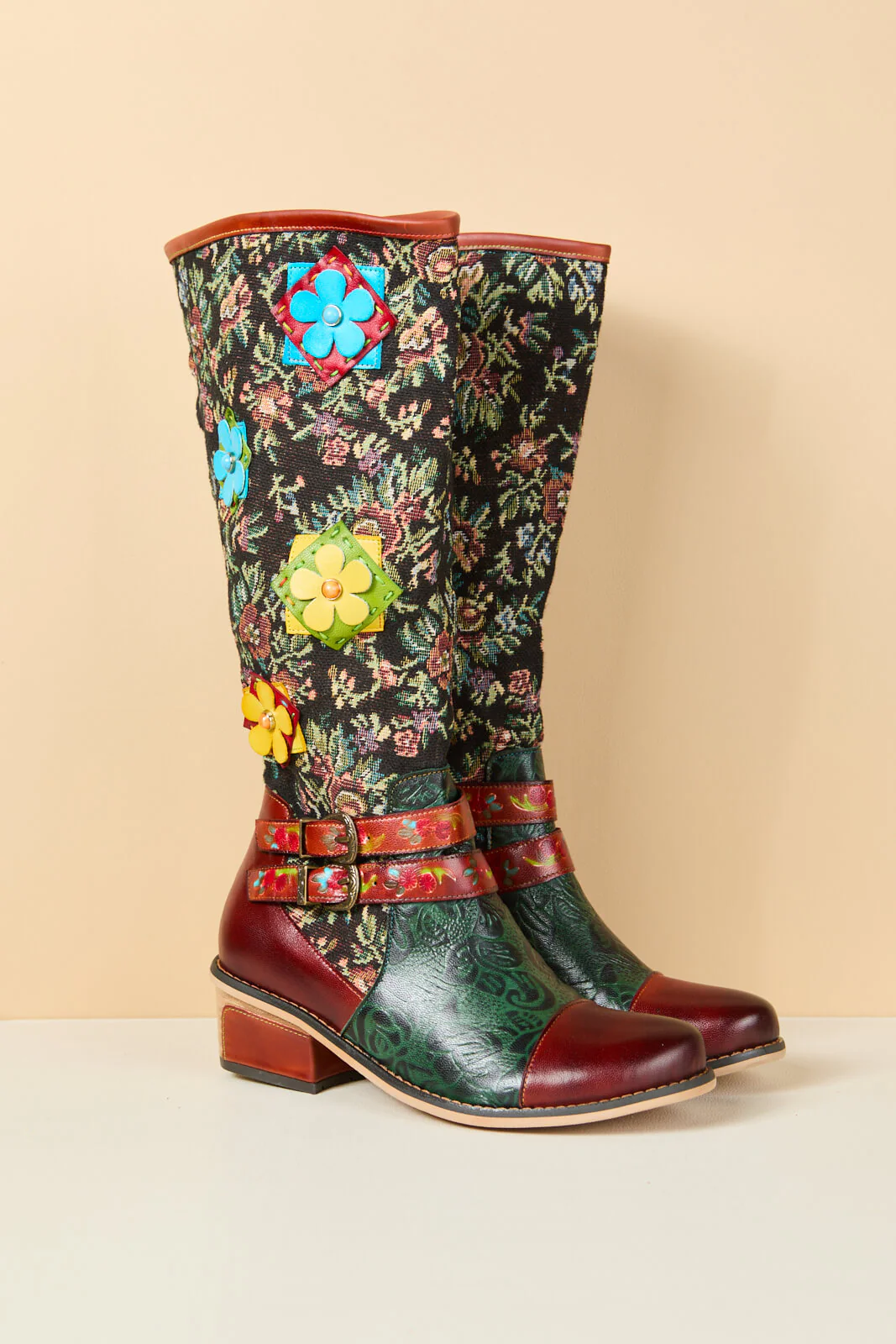Soffia | Falling Petals Floral Knee-High Leather Boots - Image 11