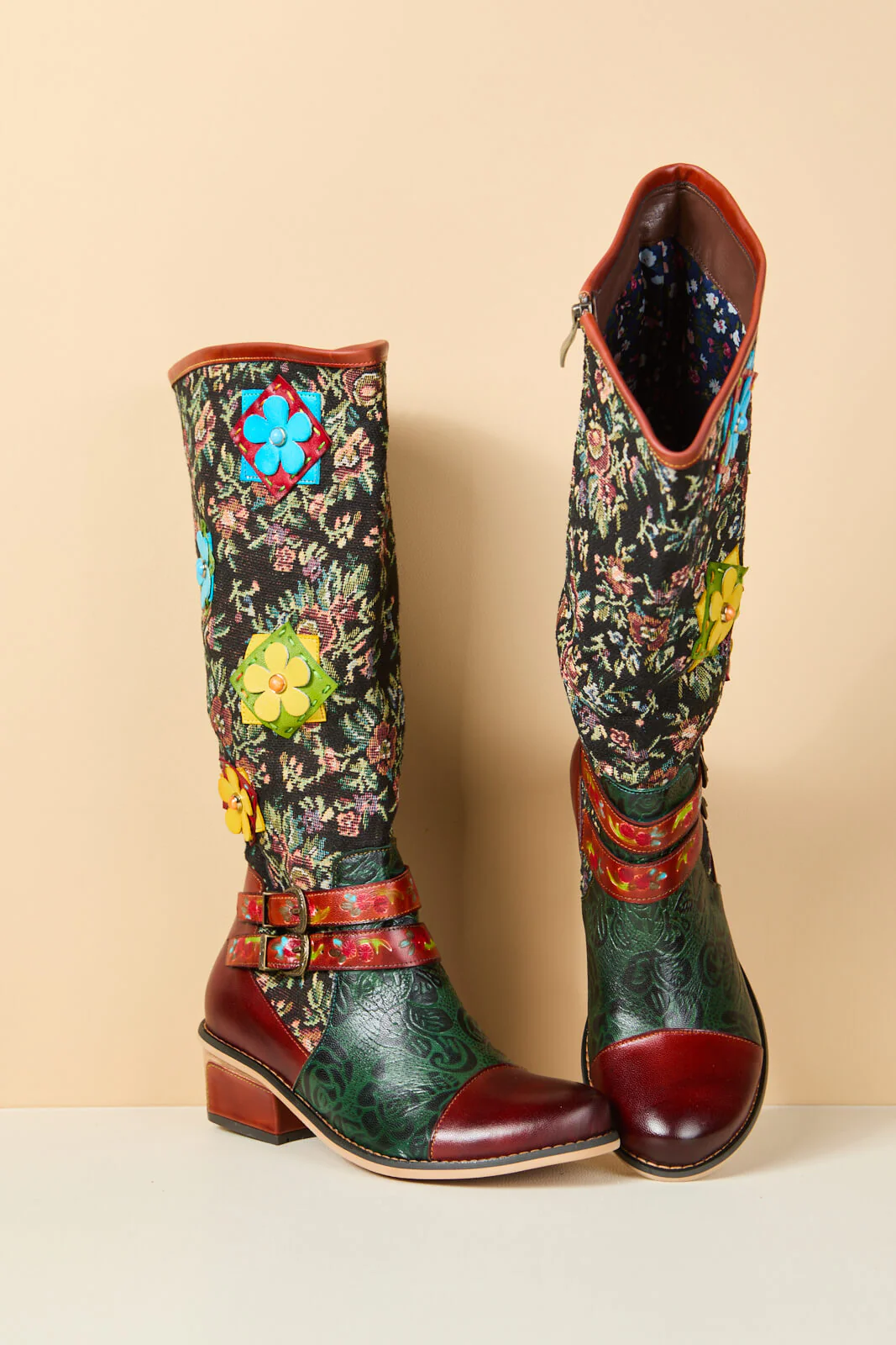 Soffia | Falling Petals Floral Knee-High Leather Boots - Image 12