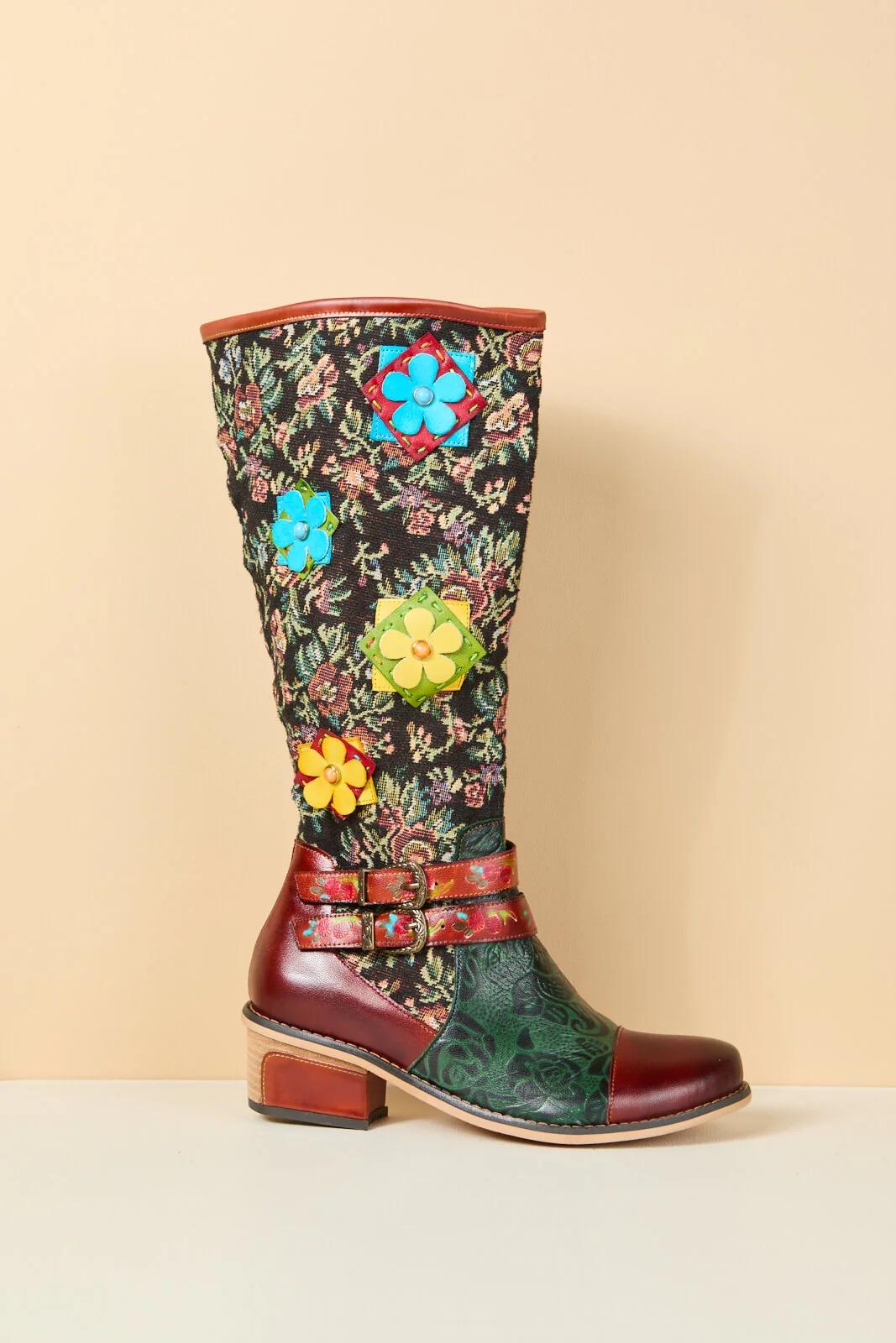 Soffia | Falling Petals Floral Knee-High Leather Boots - Image 13