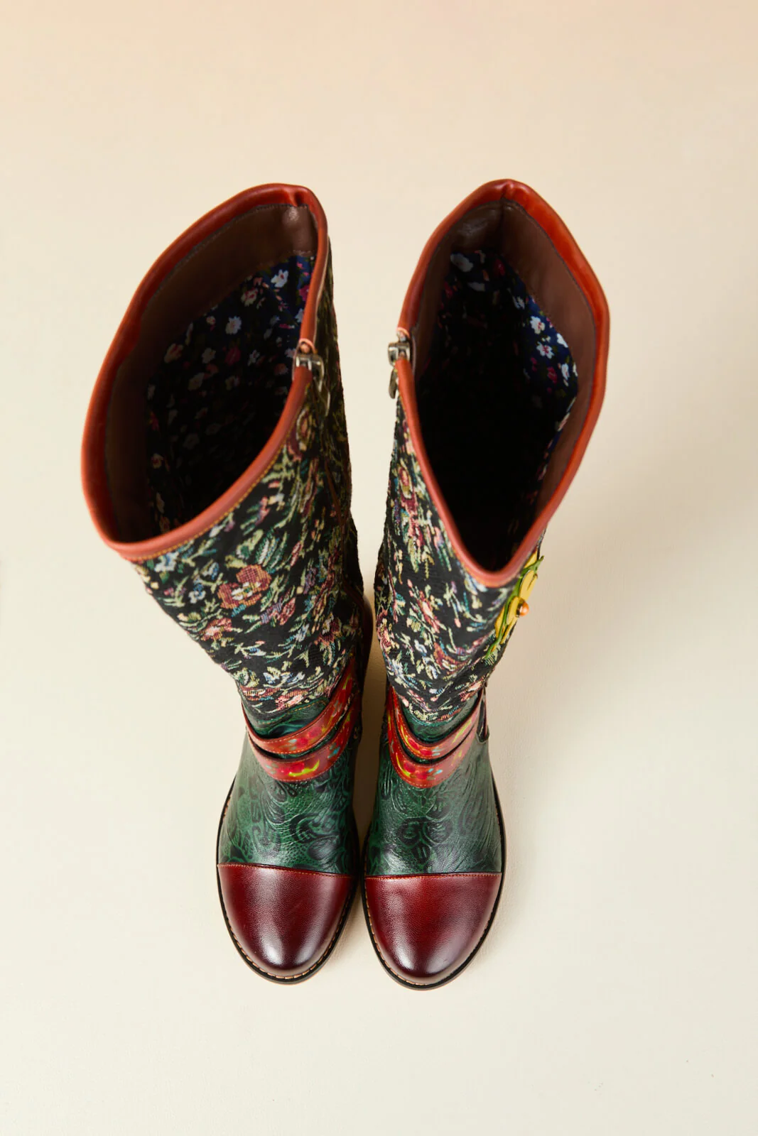 Soffia | Falling Petals Floral Knee-High Leather Boots - Image 14