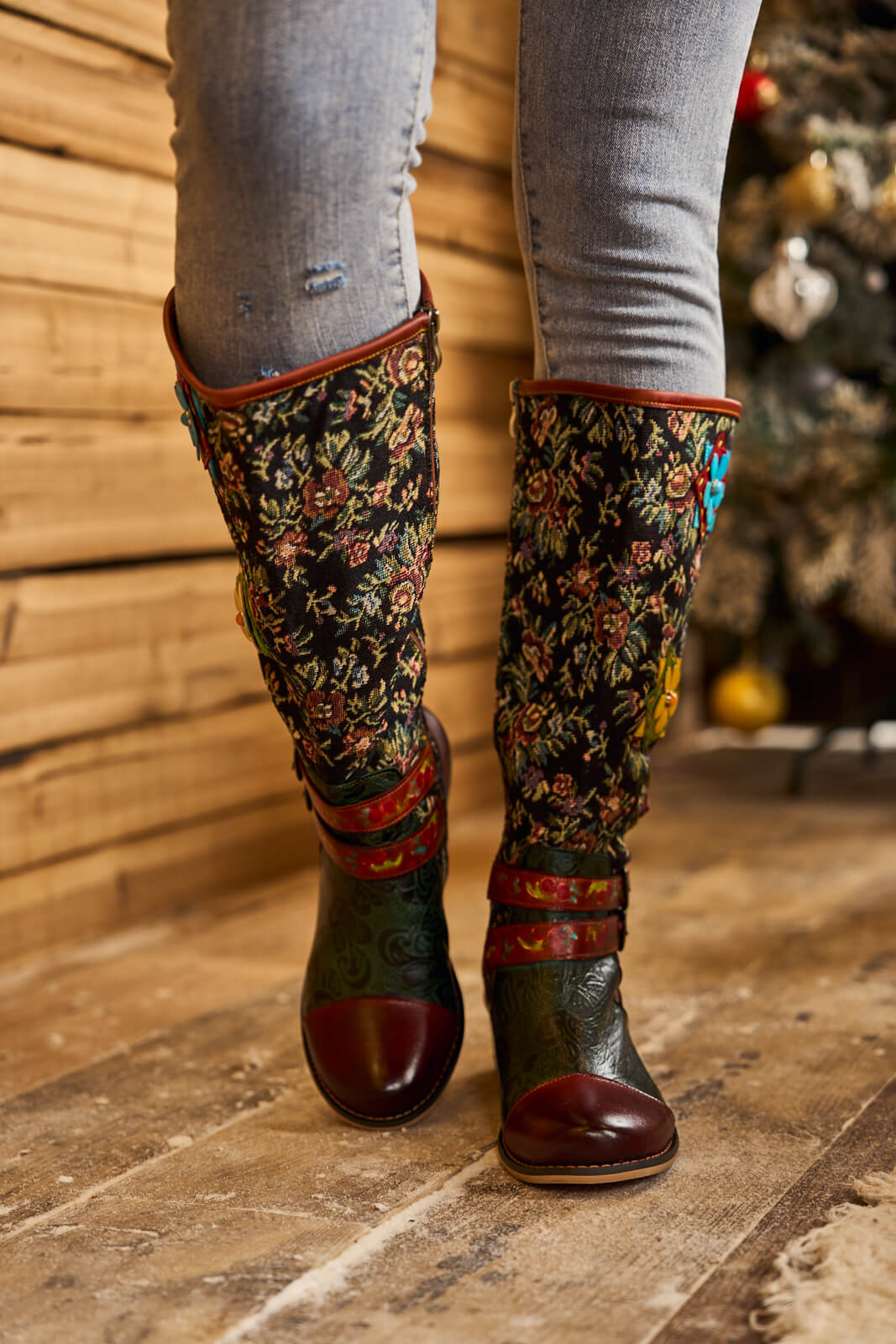 Soffia | Falling Petals Floral Knee-High Leather Boots - Image 5