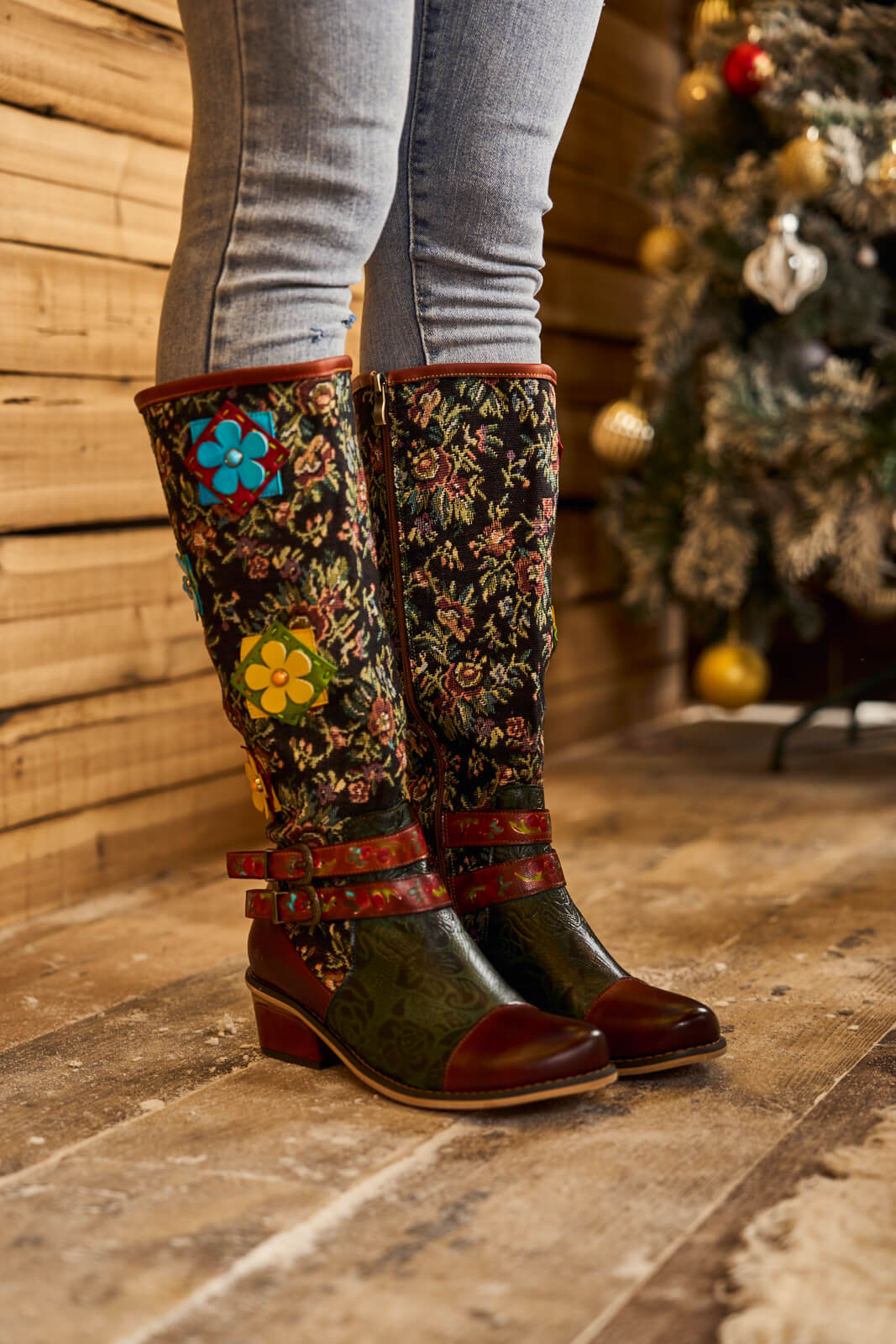 Soffia | Falling Petals Floral Knee-High Leather Boots - Image 6