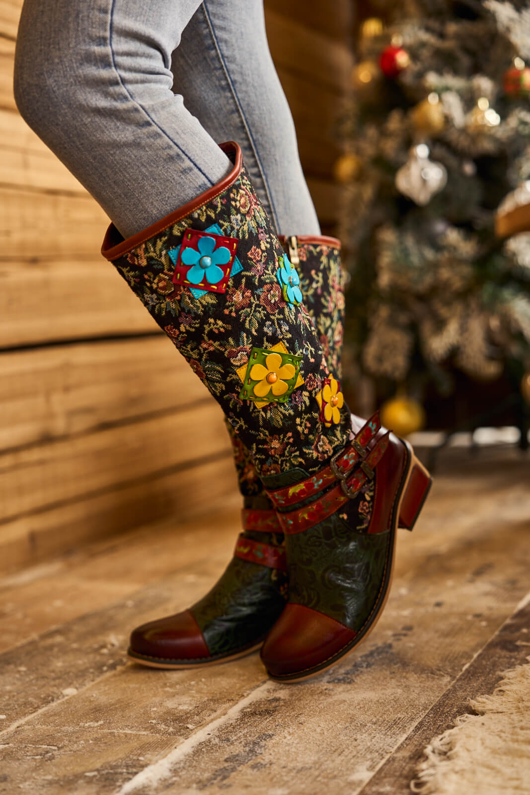 Soffia | Falling Petals Floral Knee-High Leather Boots - Image 7