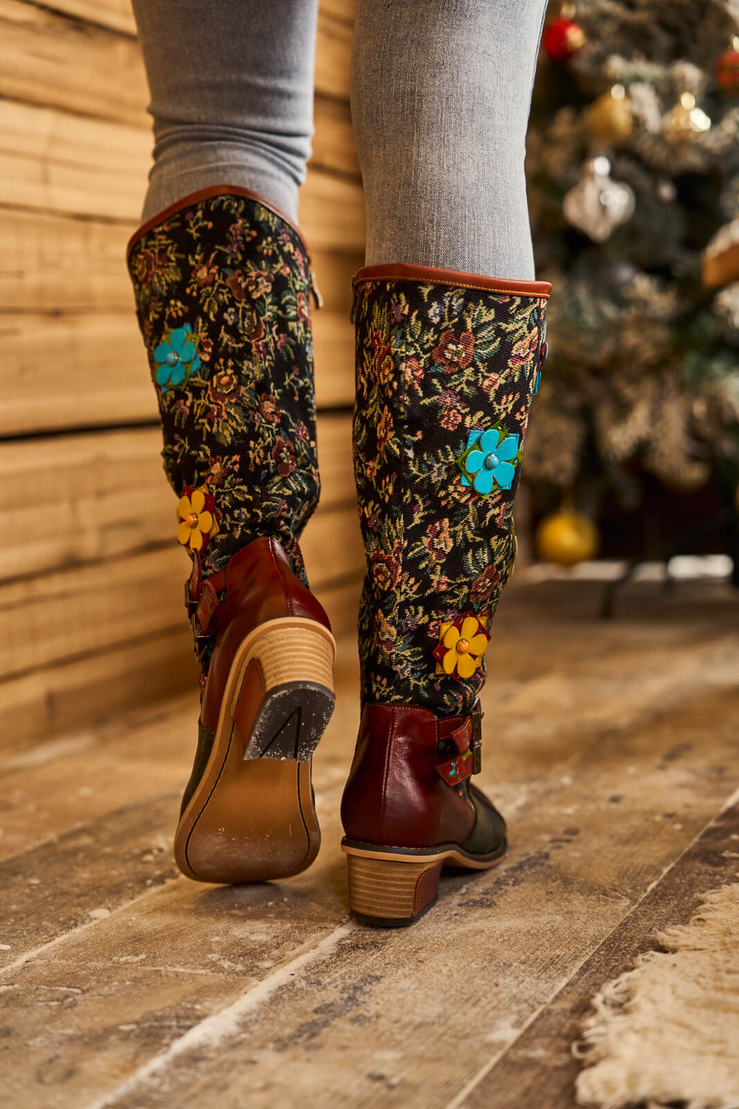 Soffia | Falling Petals Floral Knee-High Leather Boots - Image 8