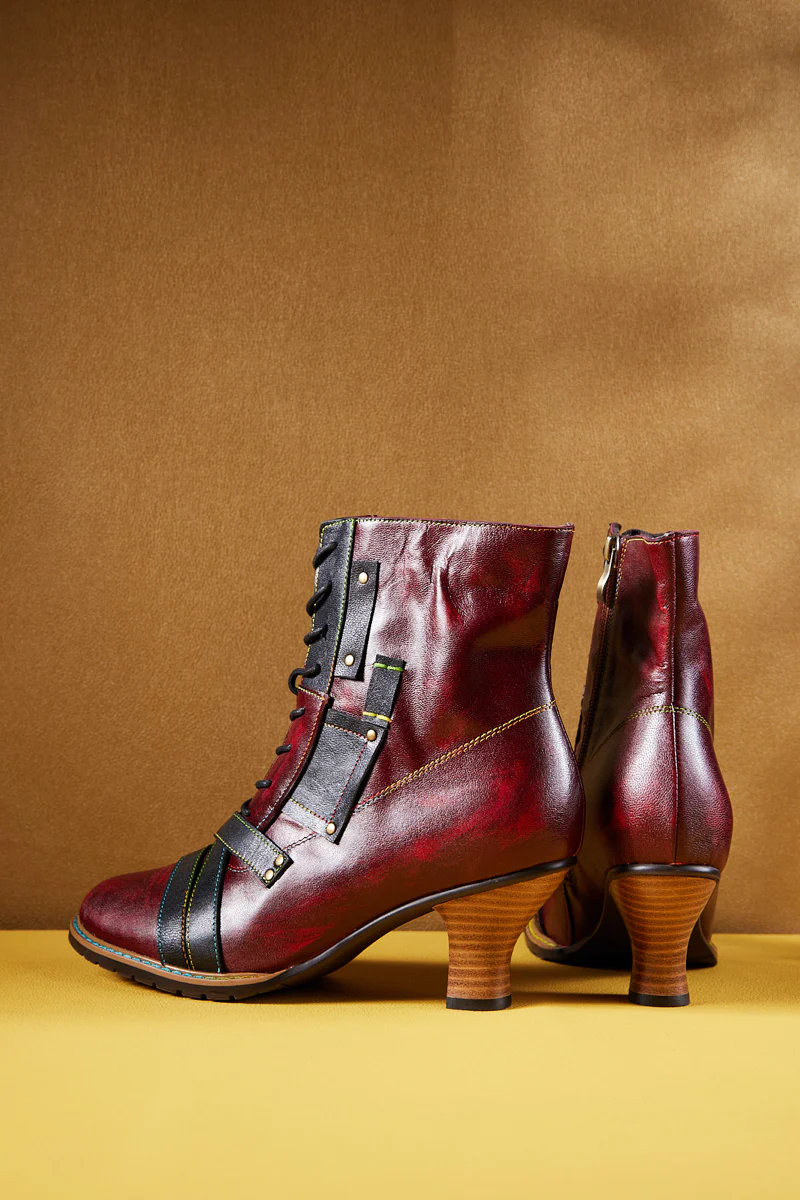 Soffia | Felicia Patchwork Leather Kitten Heel Ankle Boots - Image 10