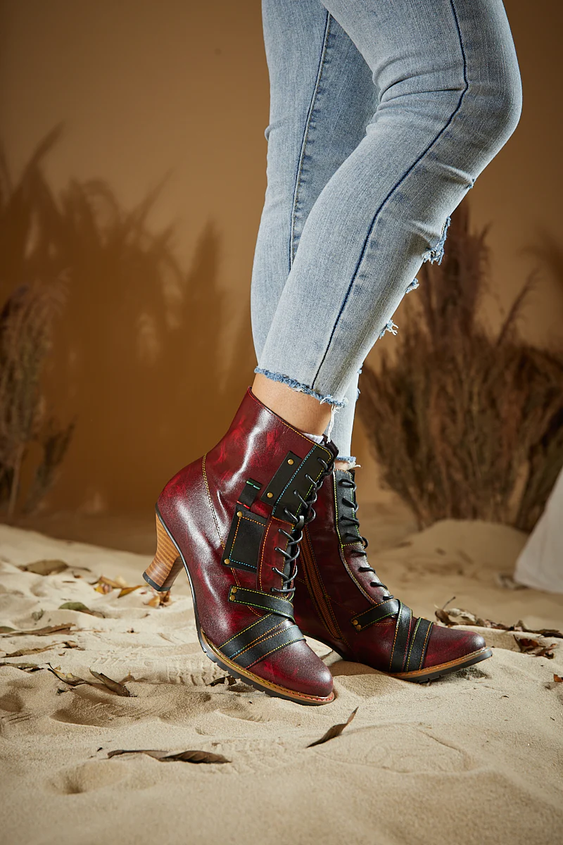 Soffia | Felicia Patchwork Leather Kitten Heel Ankle Boots - Image 2