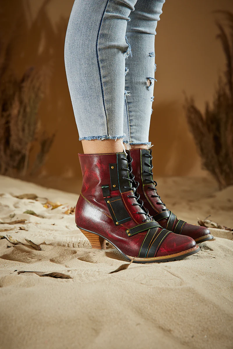 Soffia | Felicia Patchwork Leather Kitten Heel Ankle Boots - Image 3