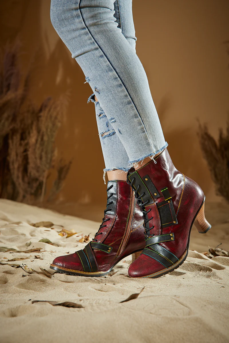 Soffia | Felicia Patchwork Leather Kitten Heel Ankle Boots - Image 4