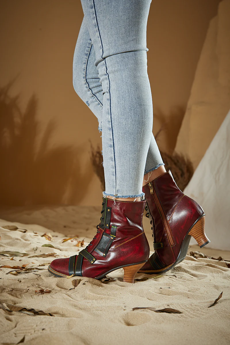 Soffia | Felicia Patchwork Leather Kitten Heel Ankle Boots - Image 5