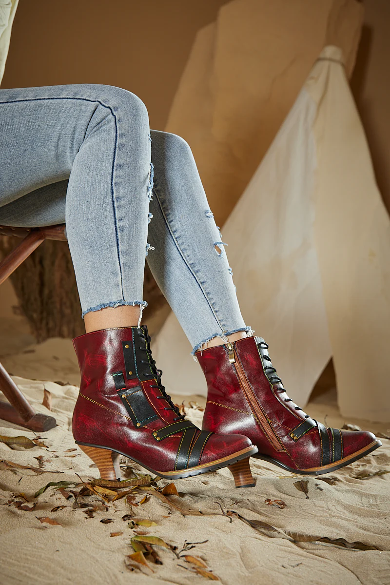 Soffia | Felicia Patchwork Leather Kitten Heel Ankle Boots - Image 6