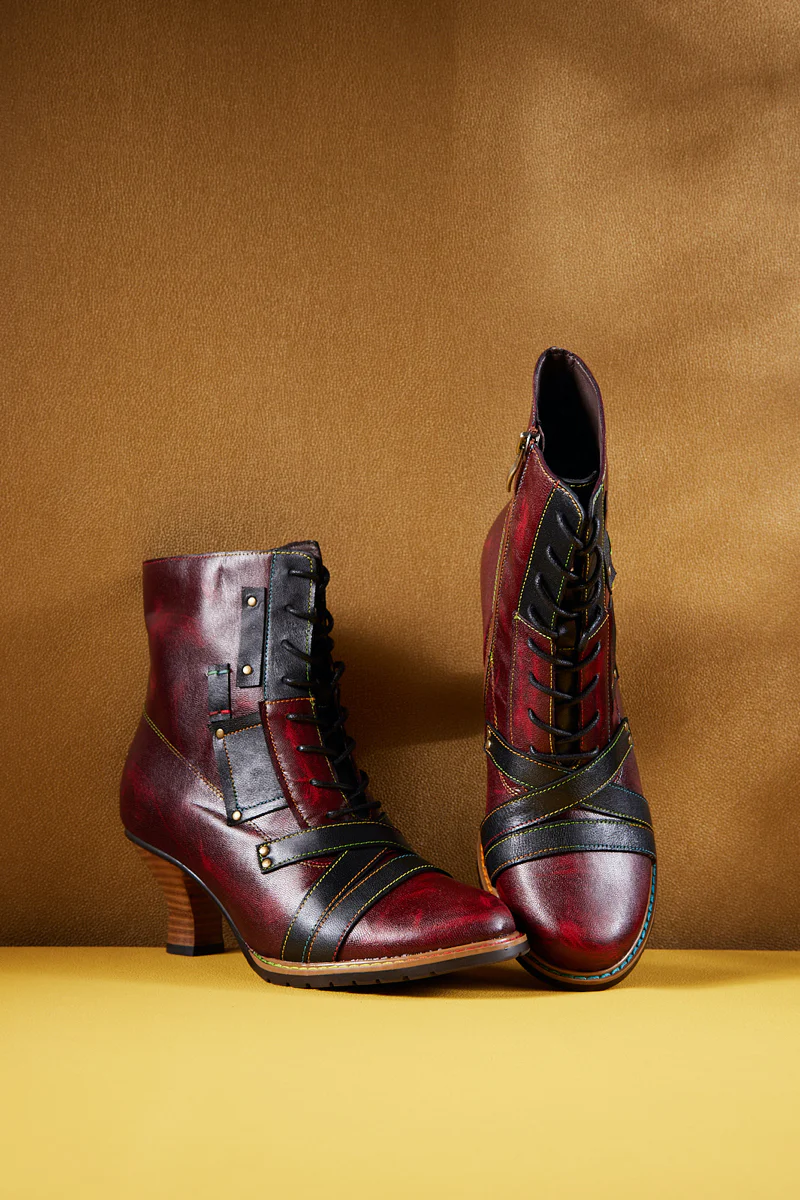 Soffia | Felicia Patchwork Leather Kitten Heel Ankle Boots - Image 7