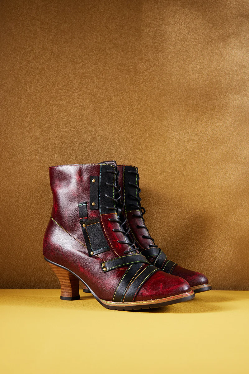 Soffia | Felicia Patchwork Leather Kitten Heel Ankle Boots - Image 8