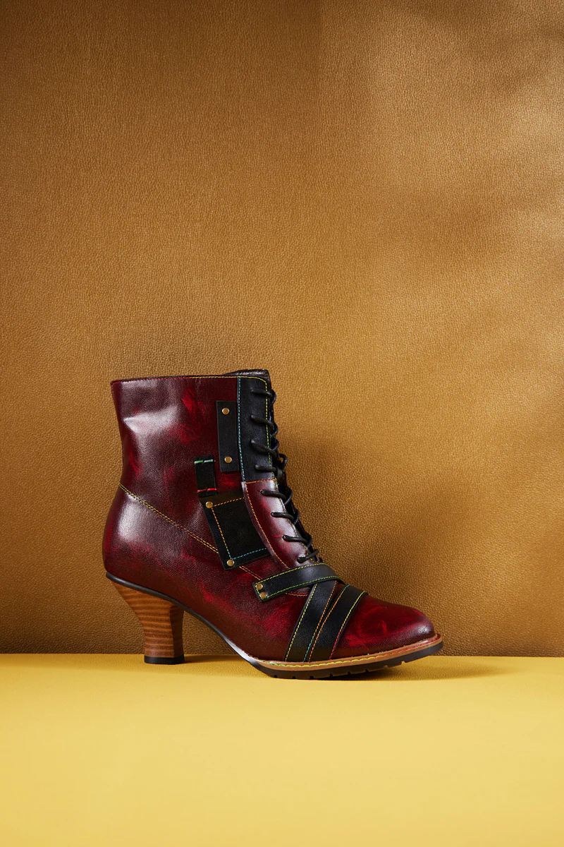 Soffia | Felicia Patchwork Leather Kitten Heel Ankle Boots - Image 9