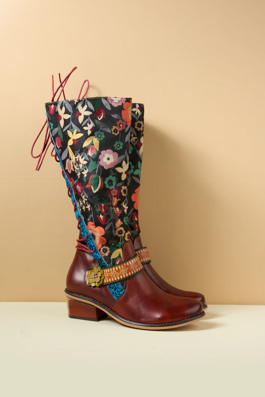 Soffia | Field Dreams Floral Jacquard Leather Knee-High Boots - Image 11