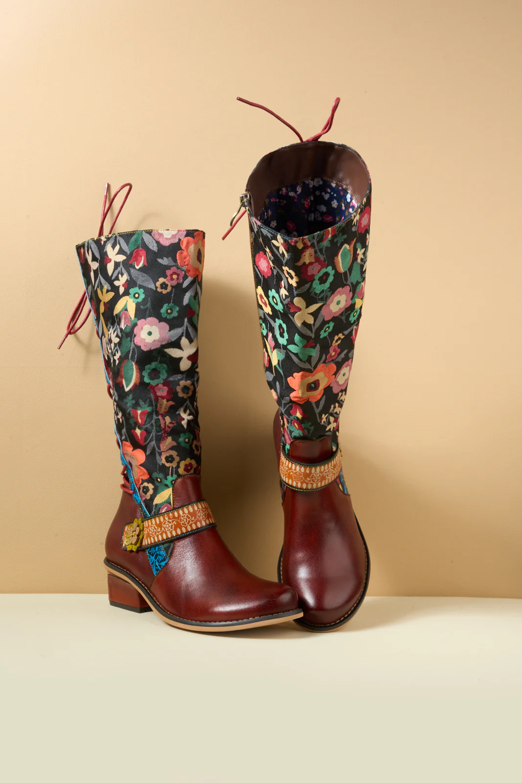 Soffia | Field Dreams Floral Jacquard Leather Knee-High Boots - Image 12