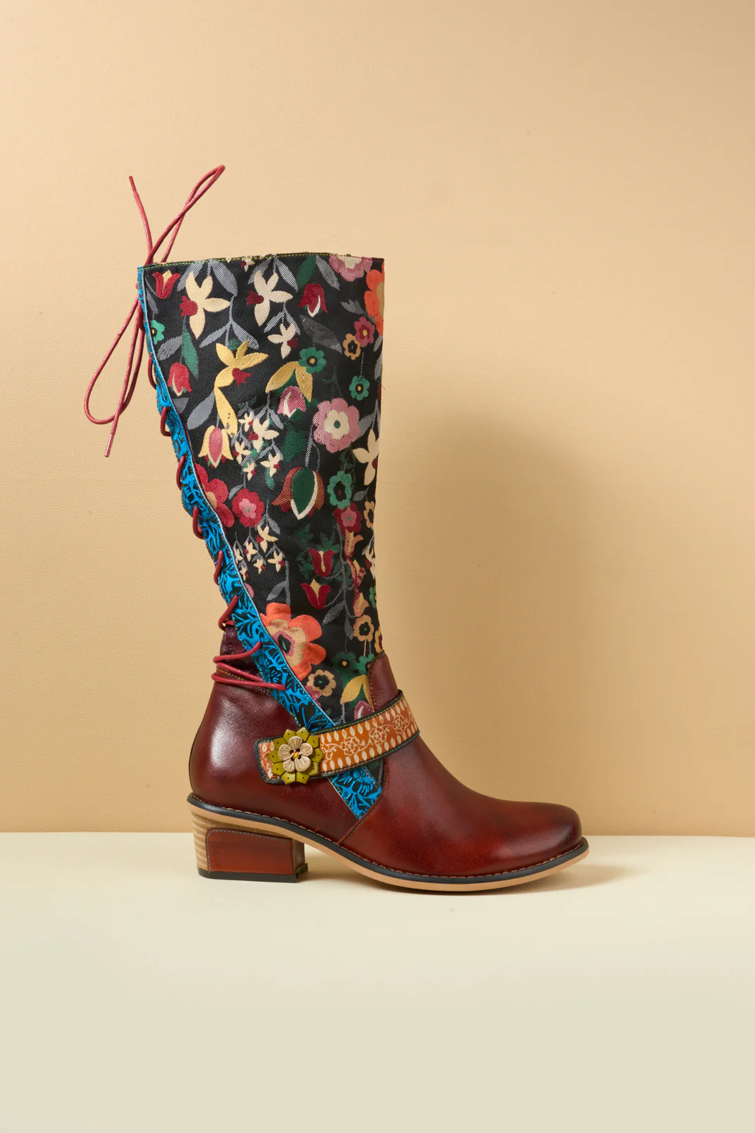 Soffia | Field Dreams Floral Jacquard Leather Knee-High Boots - Image 13