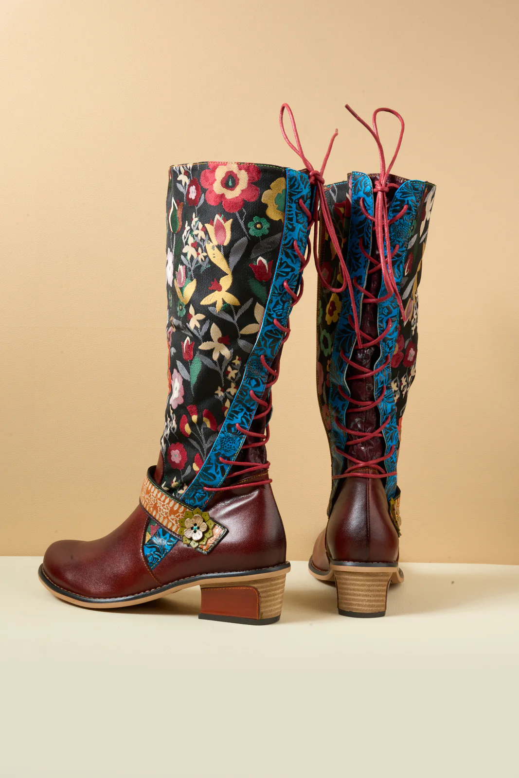 Soffia | Field Dreams Floral Jacquard Leather Knee-High Boots - Image 14